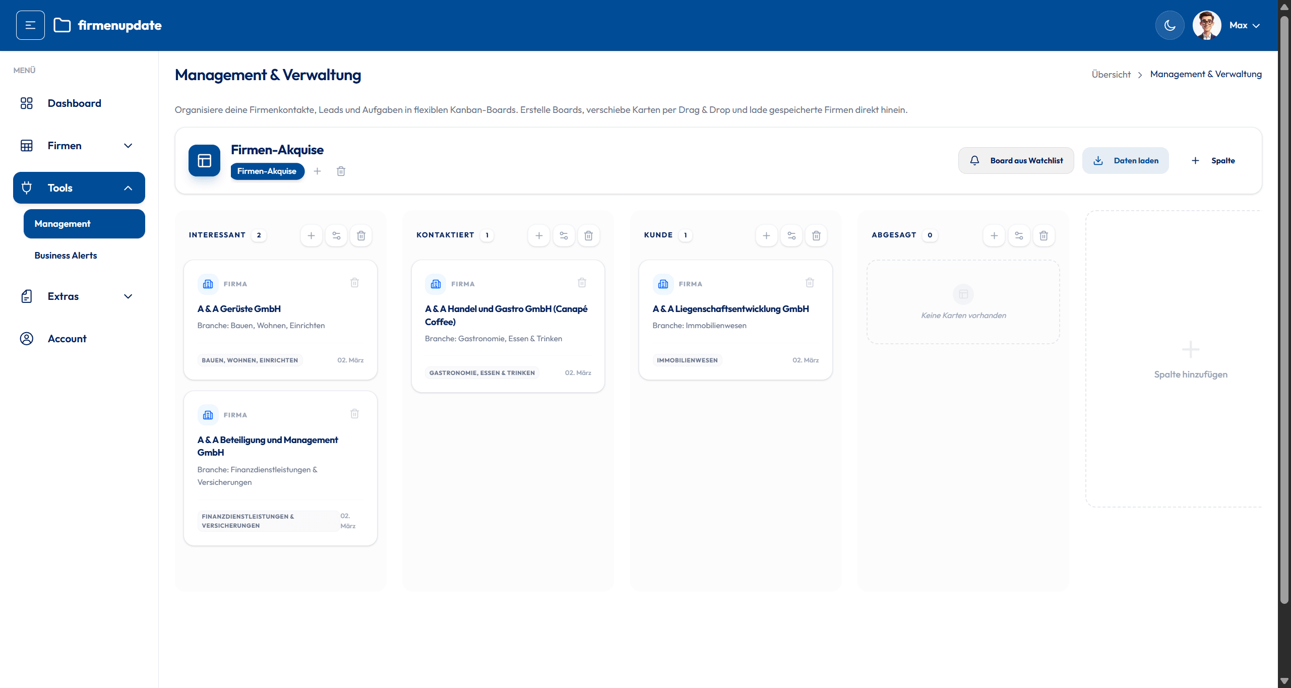 Kanban-Board für Lead-Management